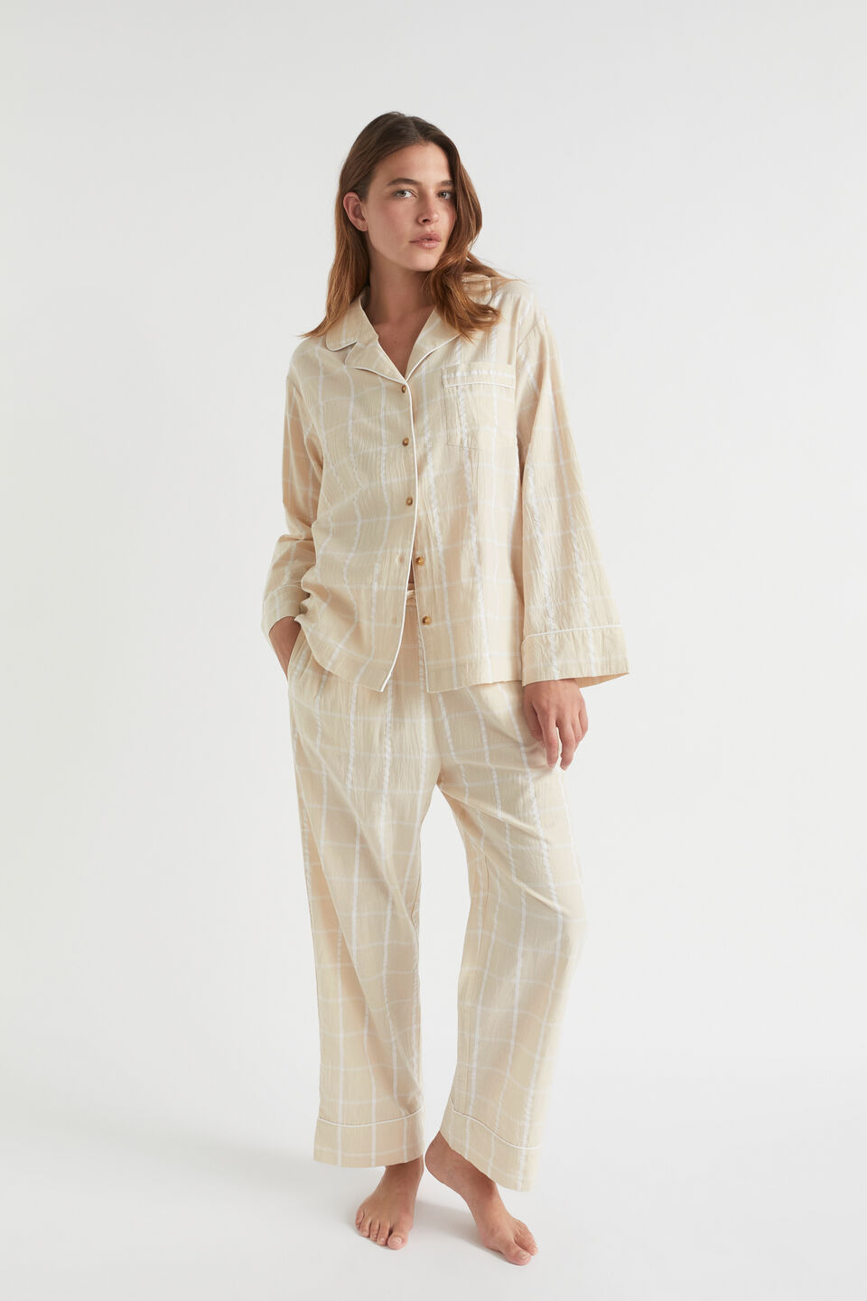Seersucker Grid Sleep Shirt  Stone
