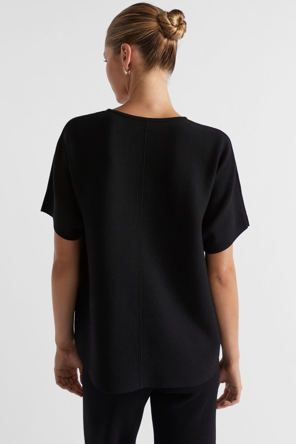 Crepe Knit Panelled Tee  Black