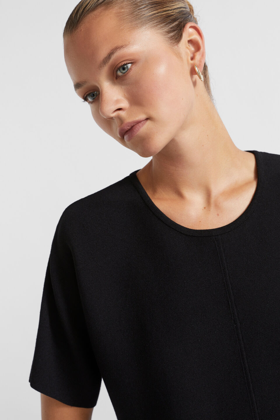 Crepe Knit Panelled Tee  Black