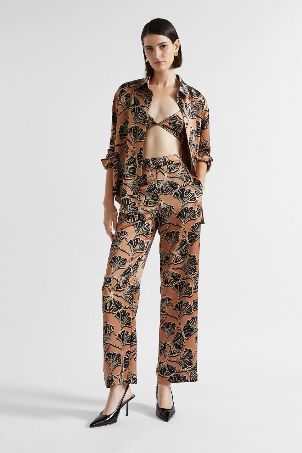 Satin Abstract Floral Shirt  Abstract Floral