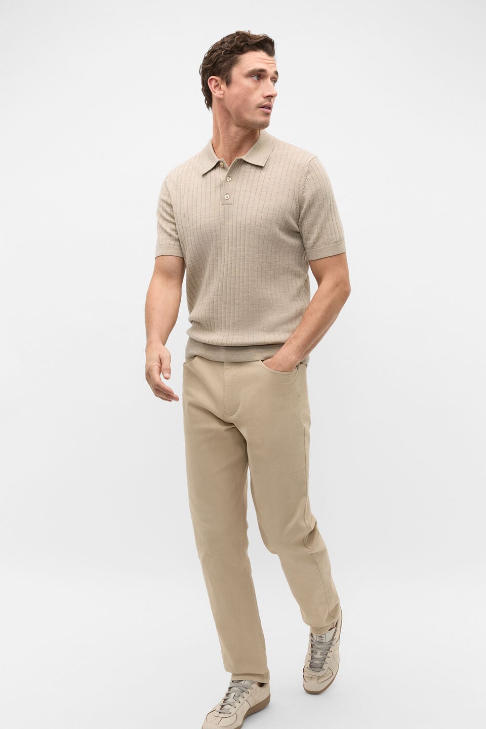 Short Sleeve Merino Knit Polo  Dark Stone