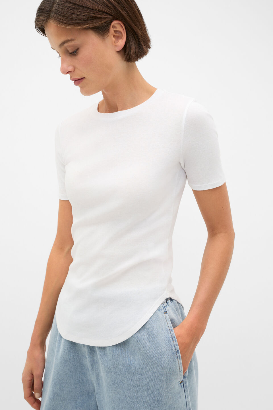 Cotton Curve Hem Tee  Whisper White