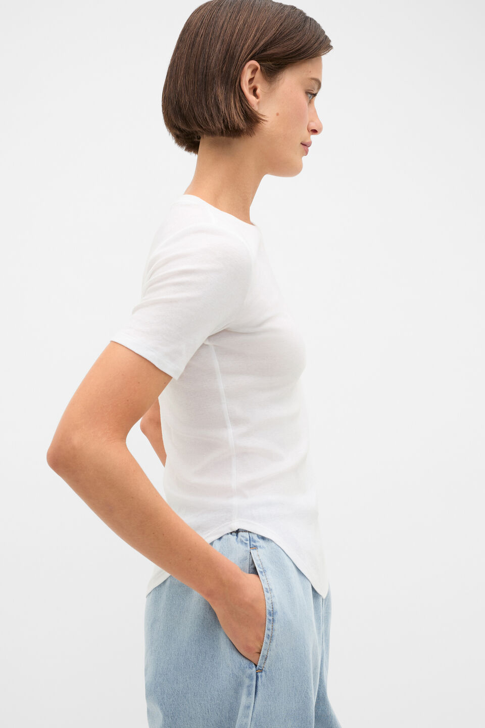 Cotton Curve Hem Tee  Whisper White