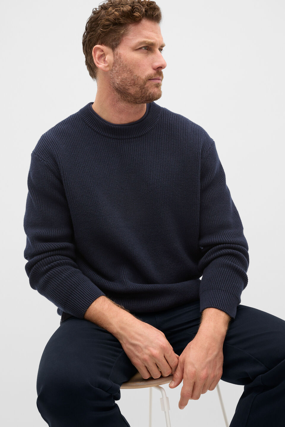 Cotton Crew Neck Knit  Midnight Blue