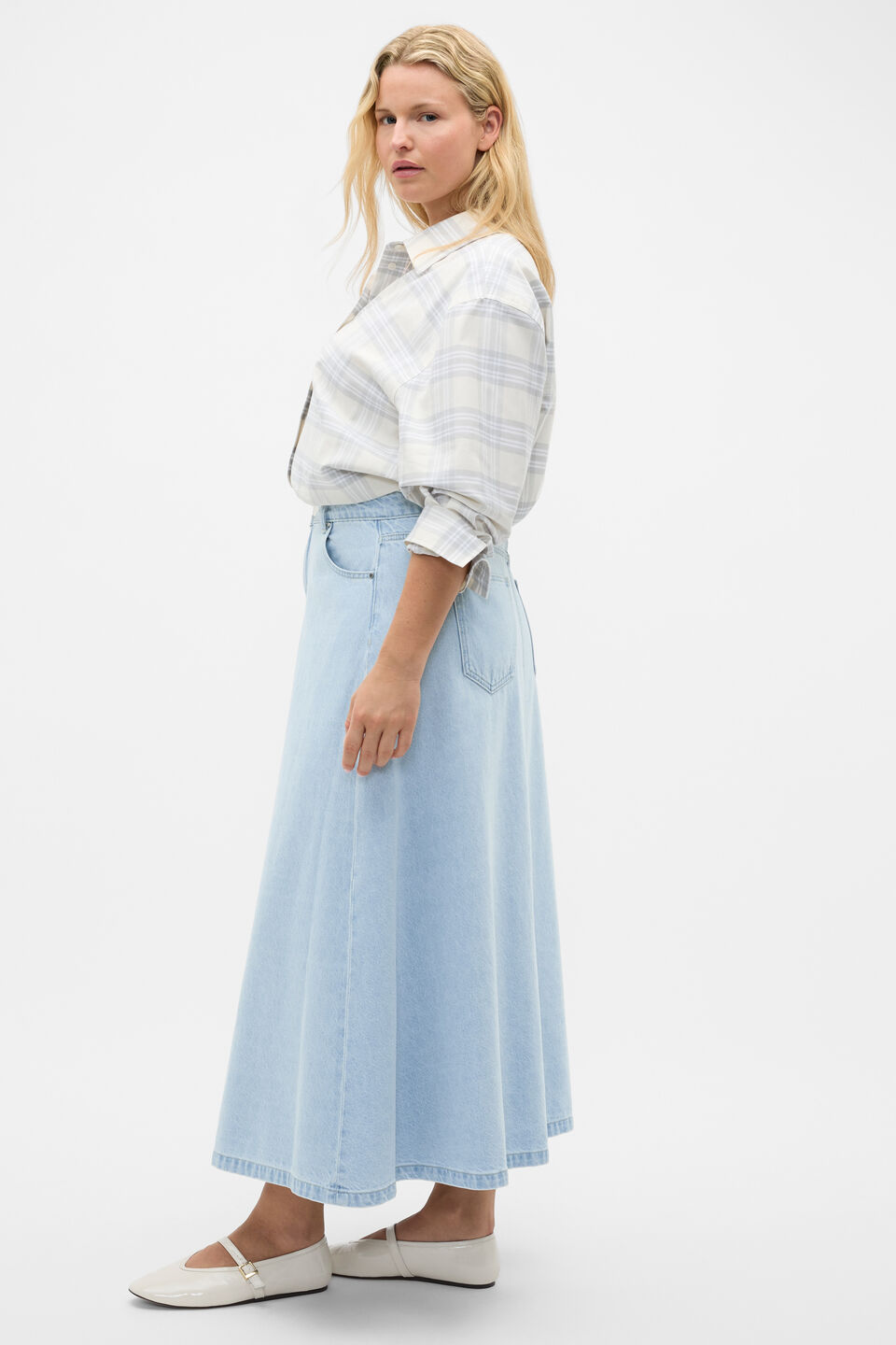 Denim Midi Skirt  Ice Blue Denim