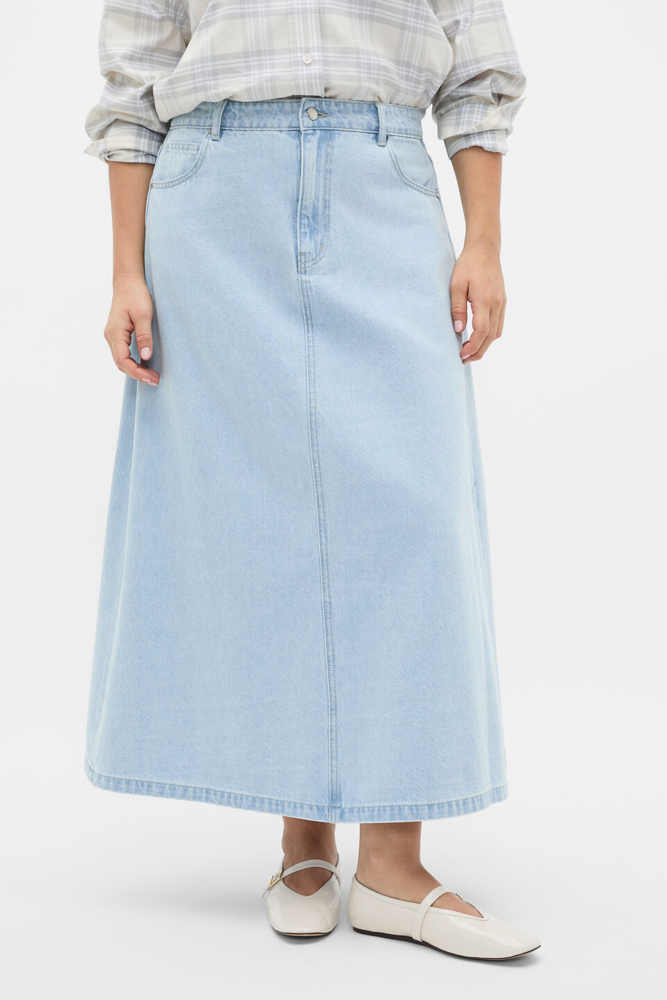 Denim Midi Skirt  Ice Blue Denim