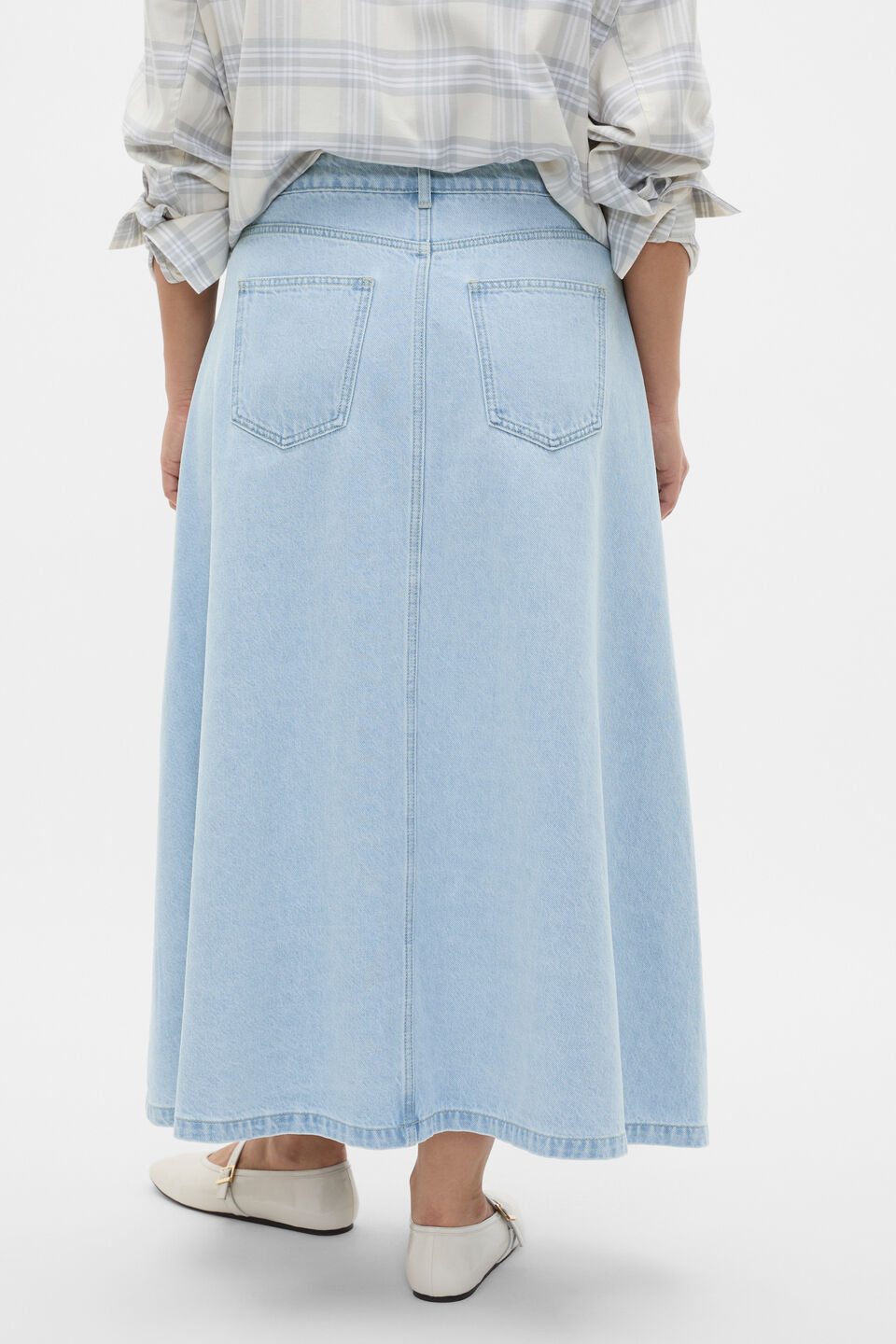 Denim Midi Skirt  Ice Blue Denim