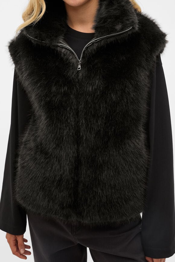 Faux Fur Zip Through Vest  Black  hi-res
