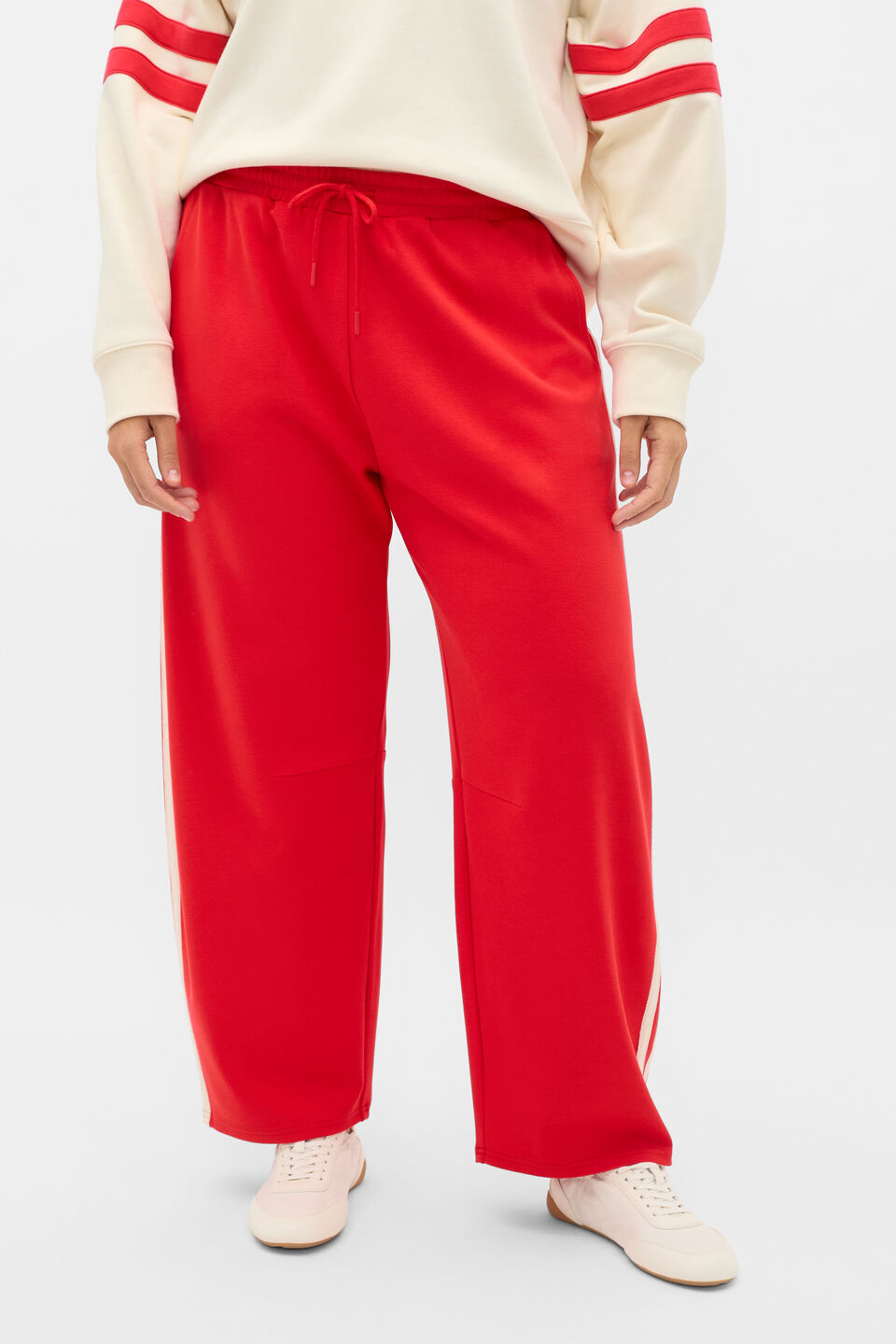 Side Stripe Barrel Leg Pant  Chilli Red