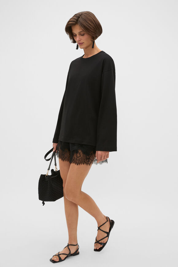 Cotton Relaxed Long Sleeve Top  Black  hi-res