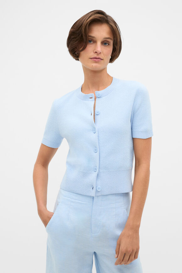 Boucle Short Sleeve Cardigan  Chalk Blue  hi-res