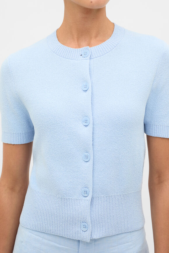 Boucle Short Sleeve Cardigan  Chalk Blue  hi-res