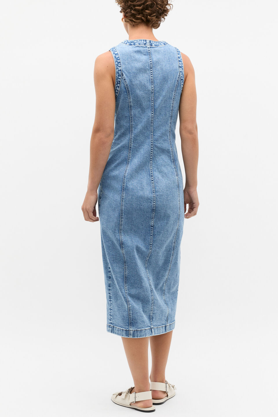 Denim Button Through Midi Dress  Mist Blue Wash
