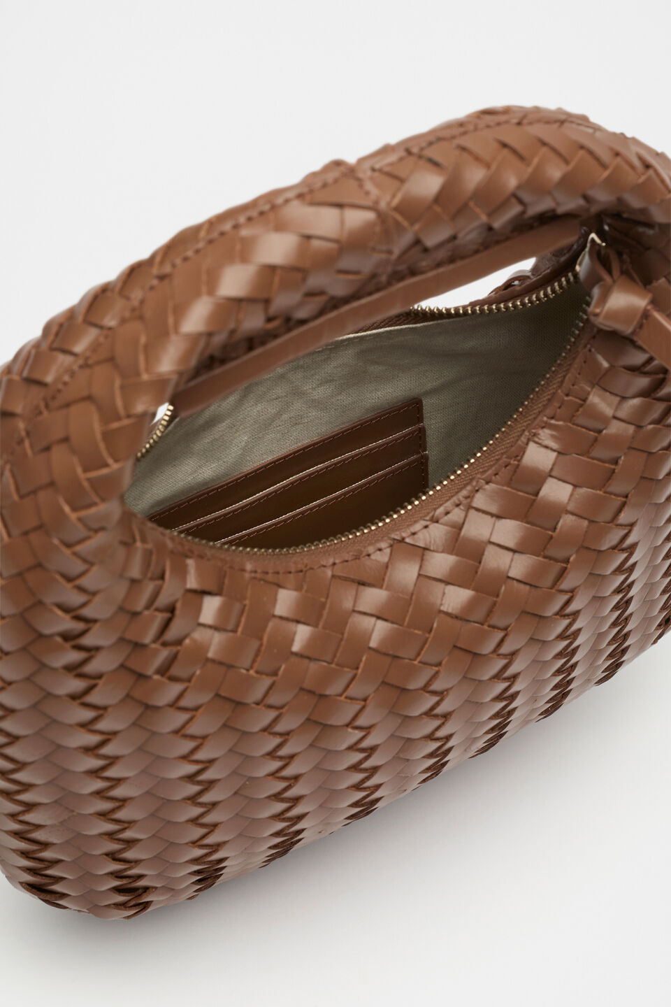 Leather Woven Handbag  Deep Tan