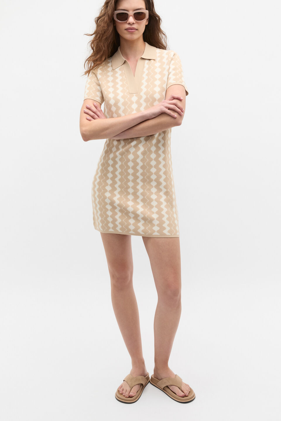 Jacquard Knit Mini Dress  Ecru