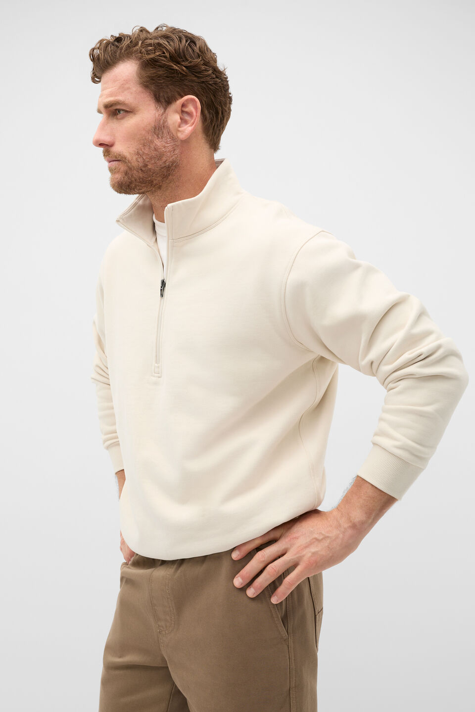 Half Zip Brushed Sweat  Pebble