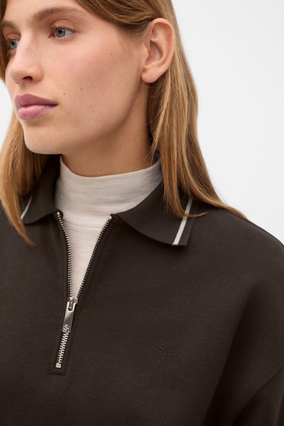 Cotton Terry Collared Sweat  Coffee Bean