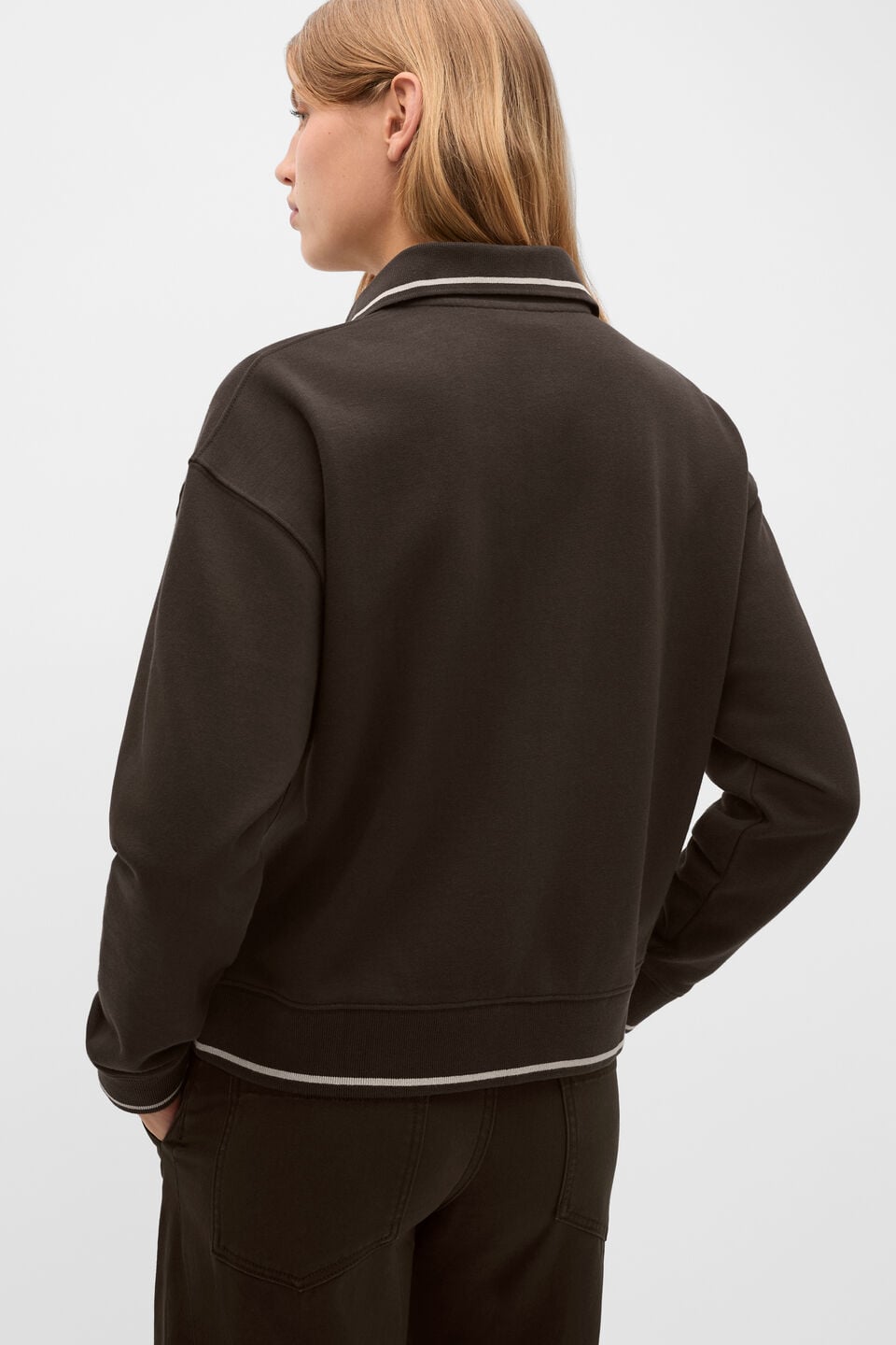 Cotton Terry Collared Sweat  Coffee Bean