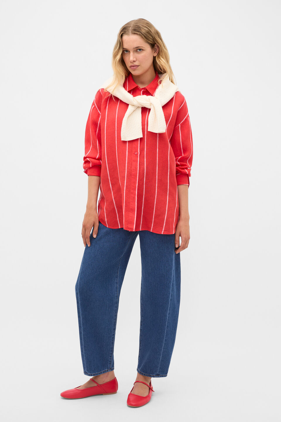 Stripe Linen Oversized Shirt  Chilli Red Stripe