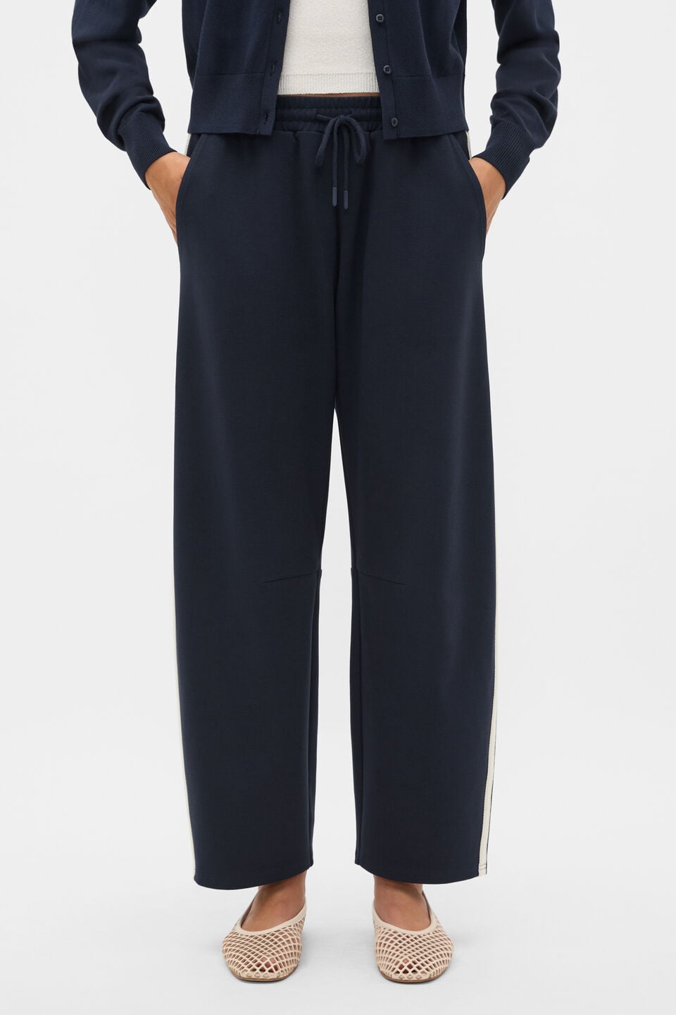 Side Stripe Barrel Leg Pant  Twilight Blue