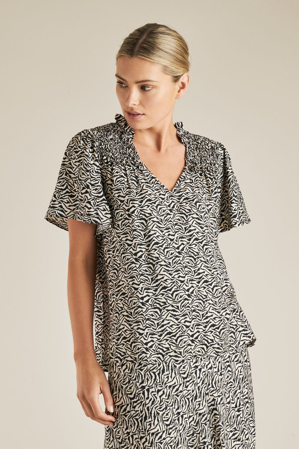 Zebra Shirred Blouse  