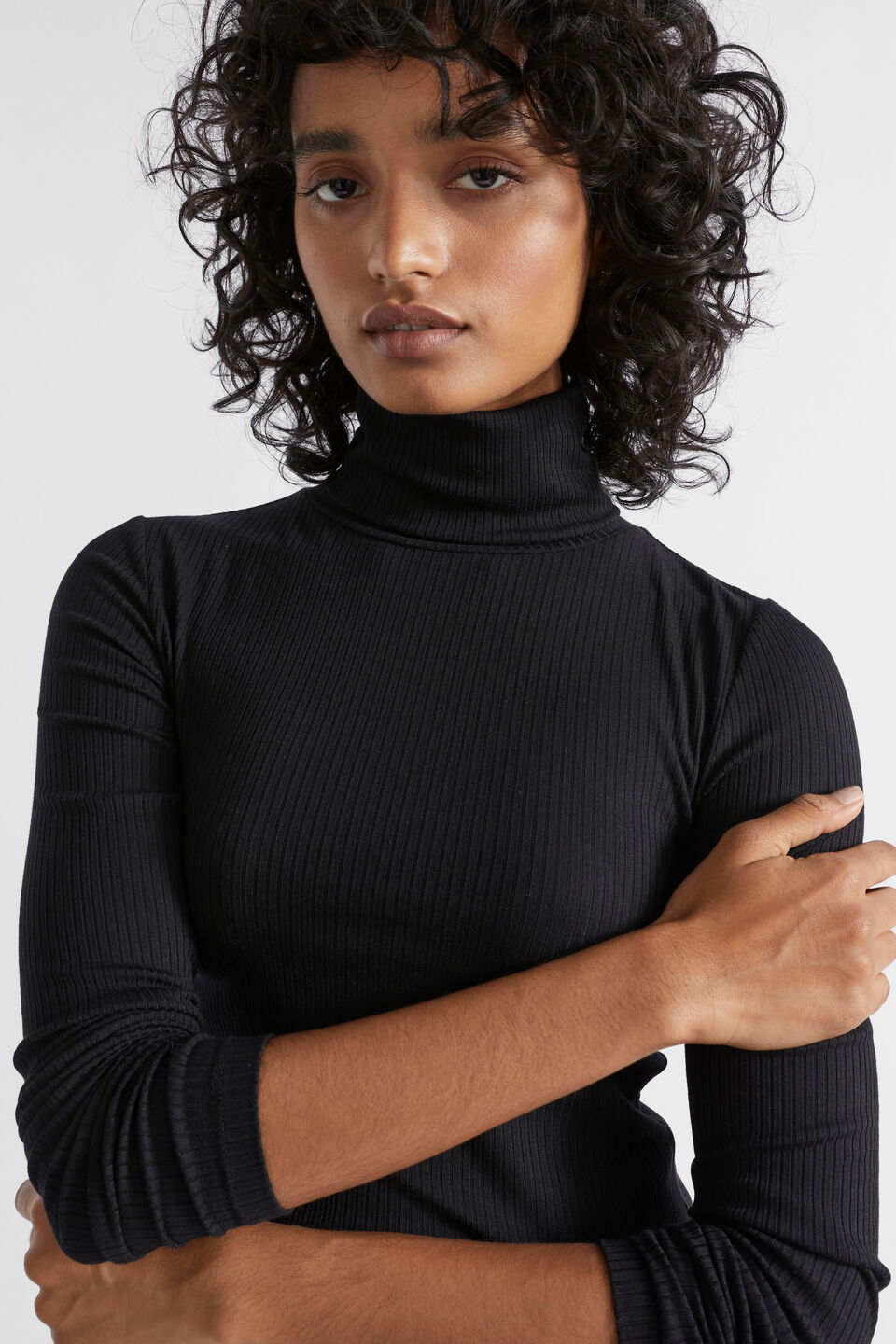 Core Rib Roll Neck Top  Black