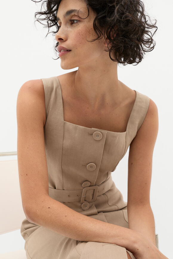 Linen Belted Midi Dress  Cookie  hi-res