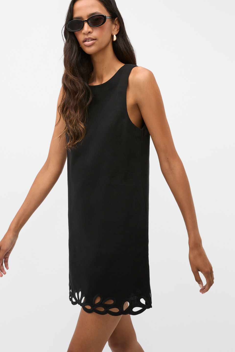 Motif Embroidered Mini Dress  Black