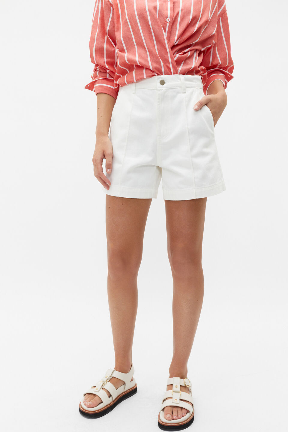 Denim Pintuck Short  Cloud Cream
