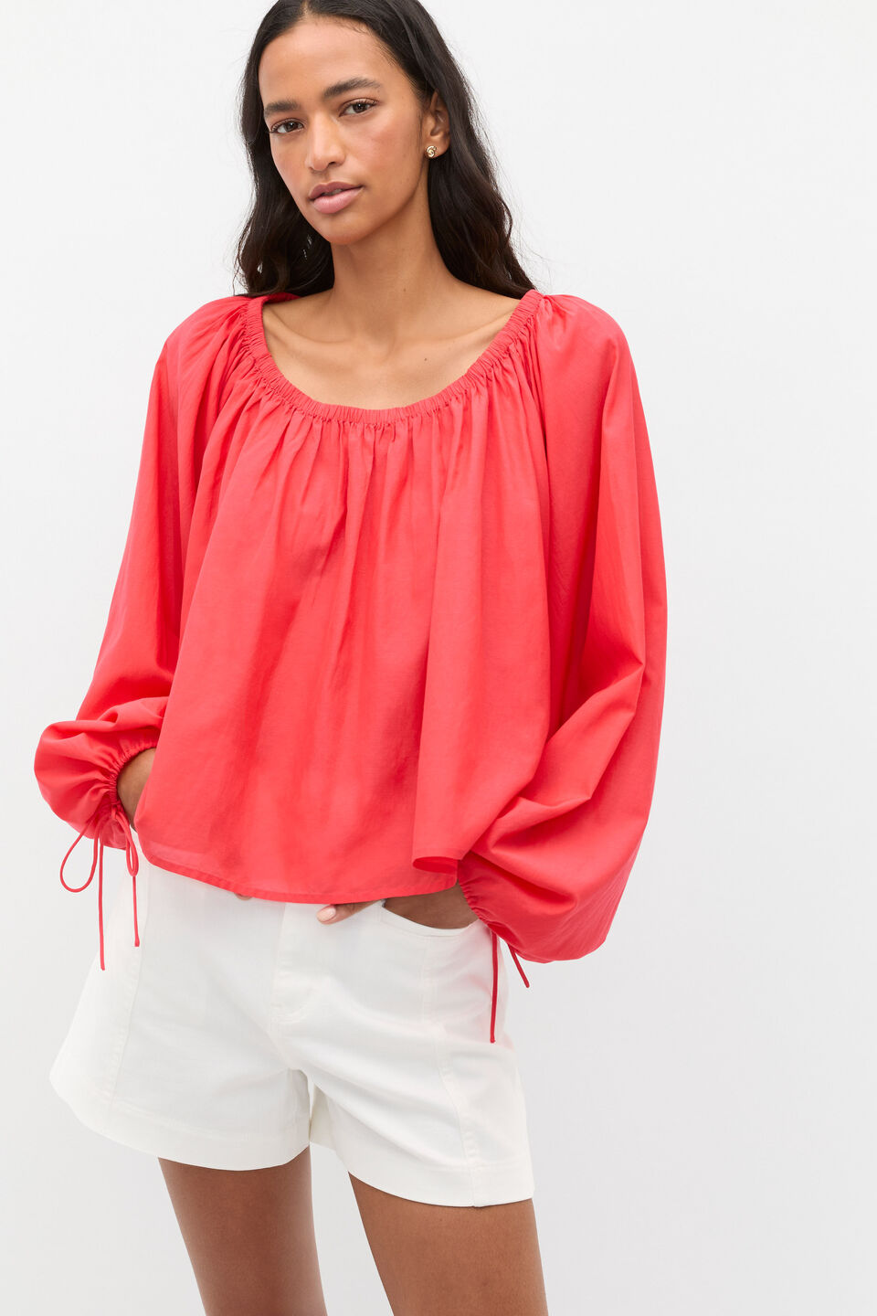 Voile Scoop Neck Blouse  Electric Crimson