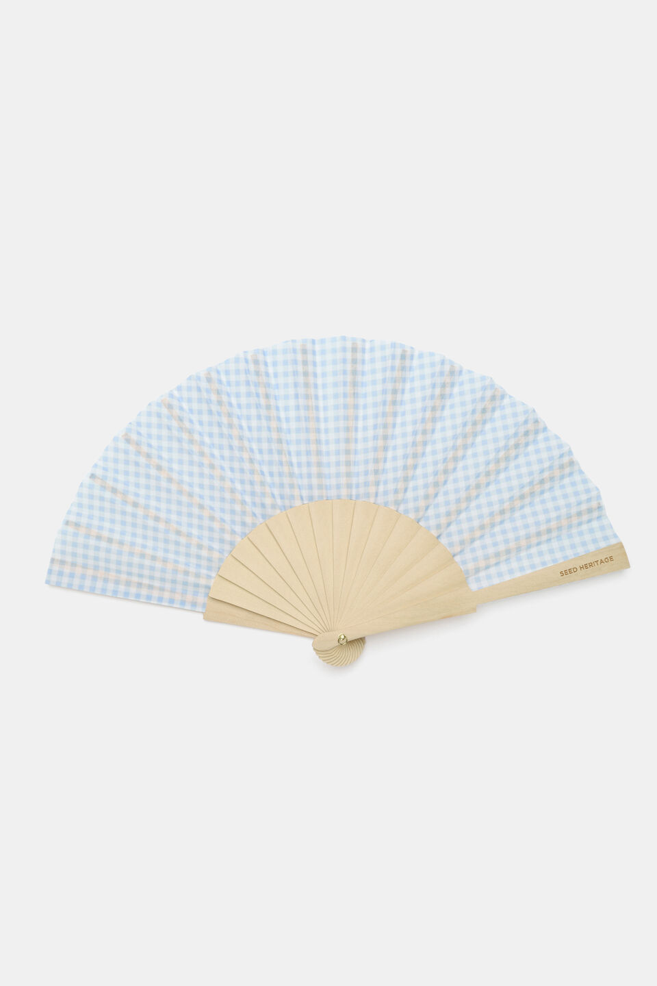 Seed Hand Fan  Chalk Blue Gingham
