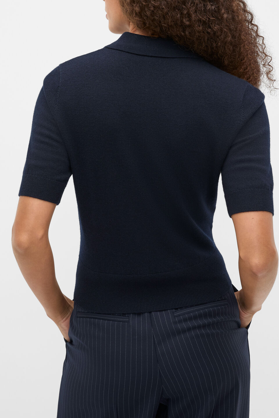 Australian Merino Knit Polo Top  Twilight Blue