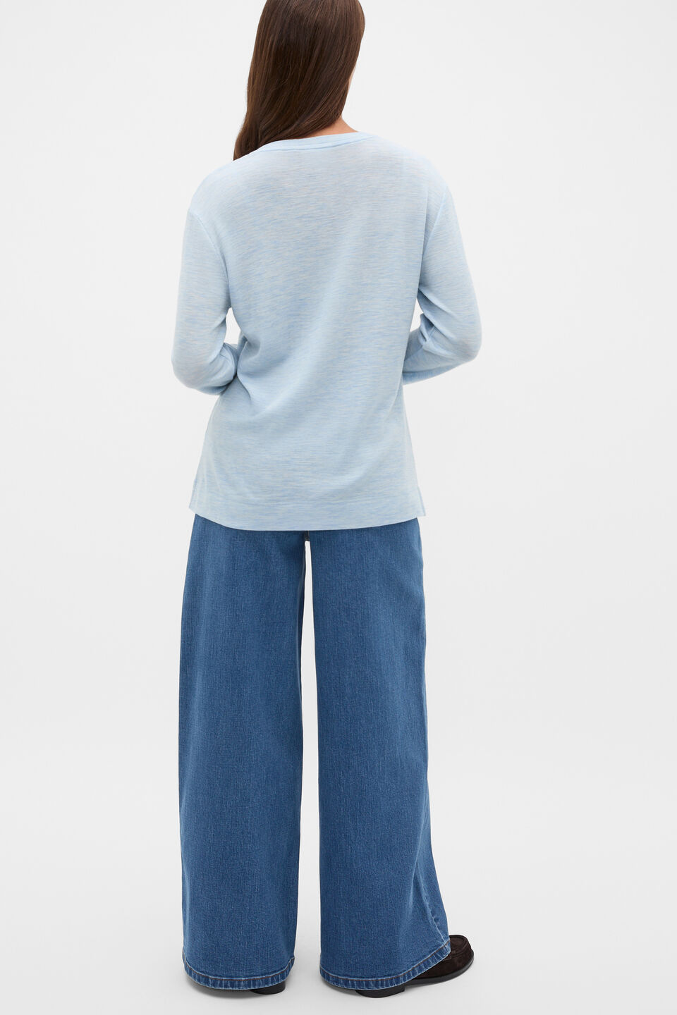 Australian Merino V Neck Top  Soft Blue Marle