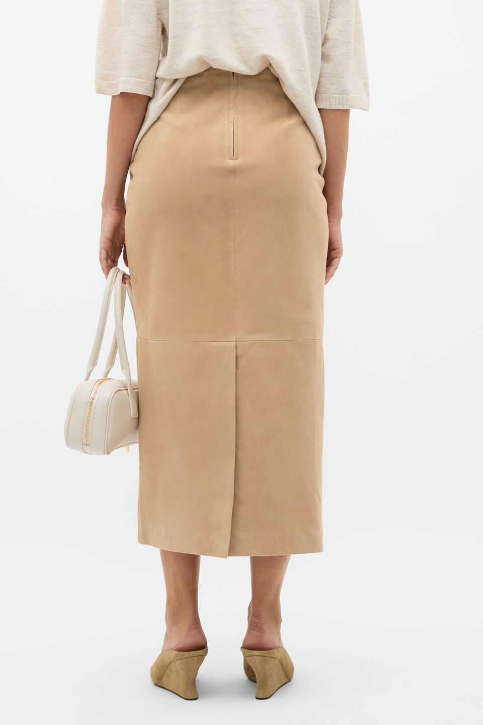 Suede Midi Skirt  Sandstone