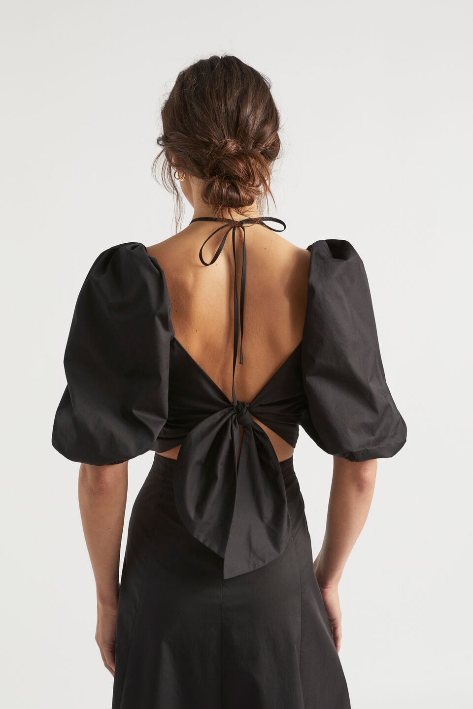Sateen Tie Neck Top  Black