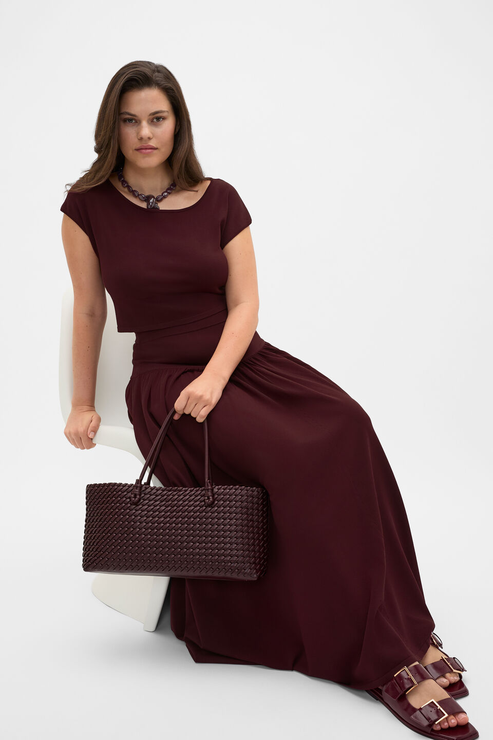Compact Crepe Knit Top  Plum Red