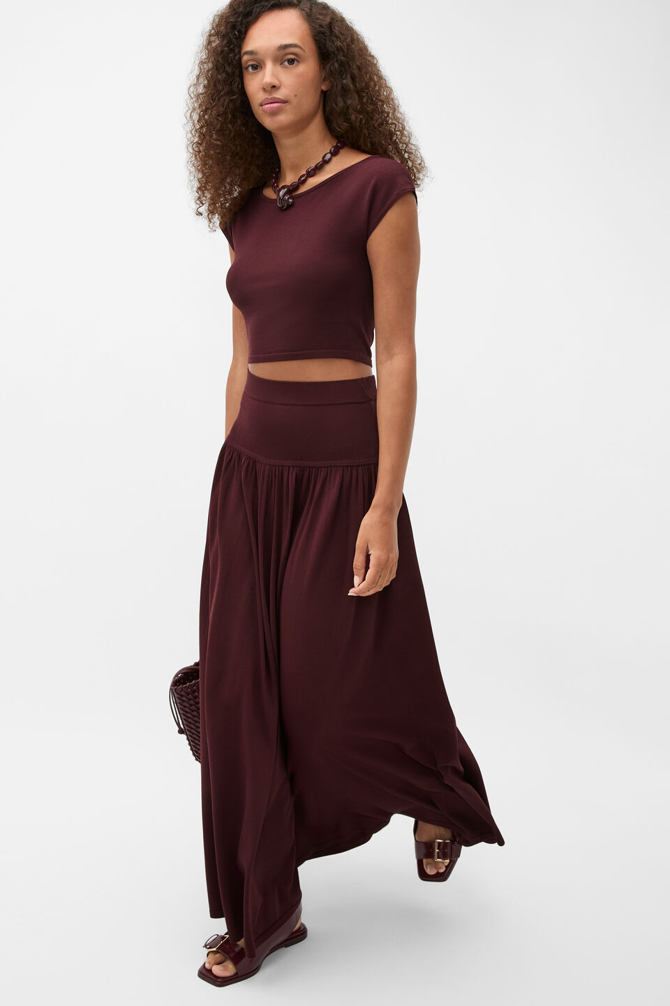 Compact Crepe Knit Top  Plum Red