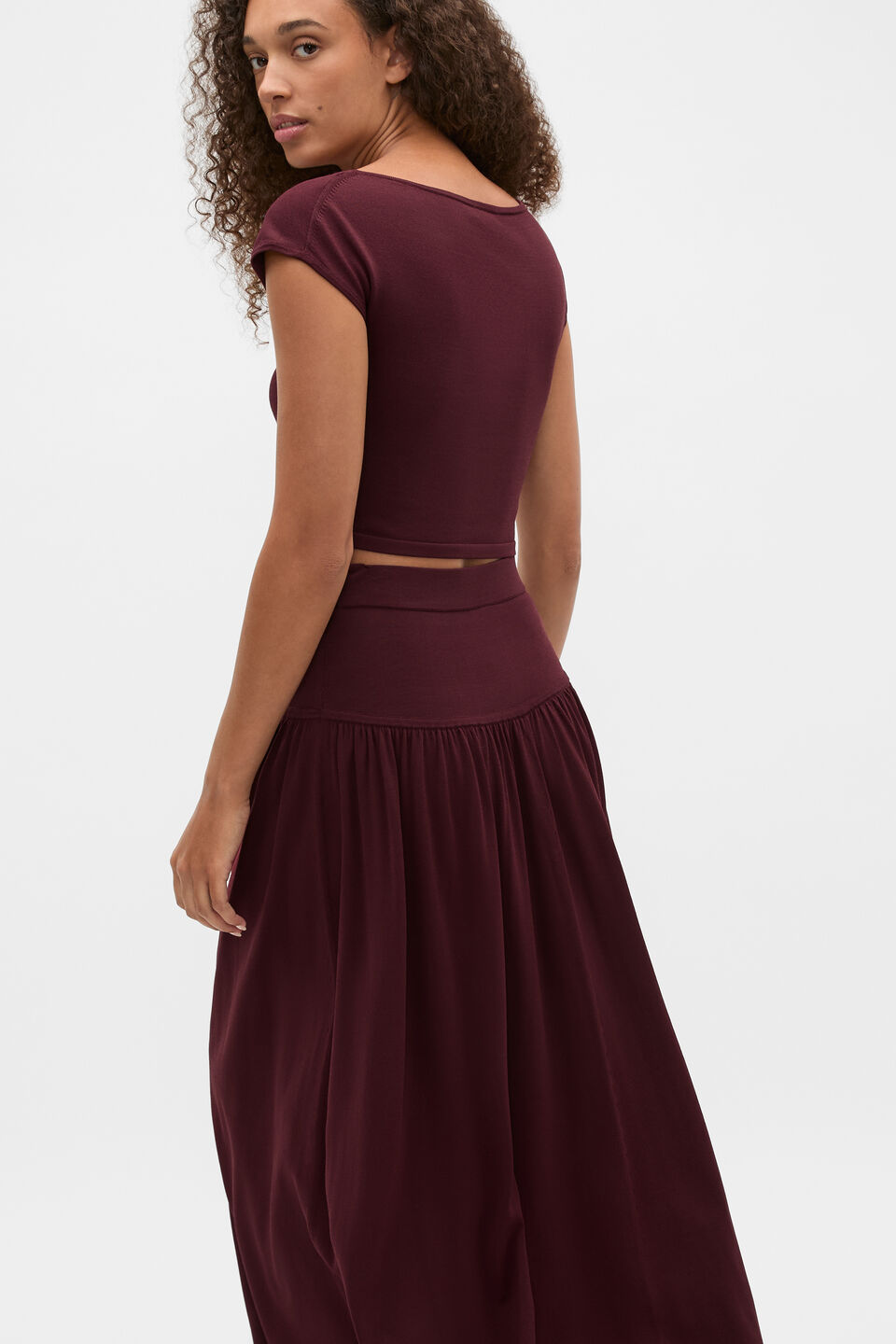 Compact Crepe Knit Top  Plum Red