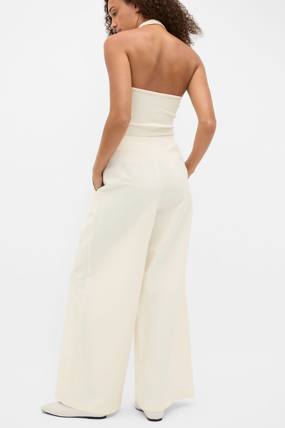 High Rise Pleat Pant  Coconut Cream