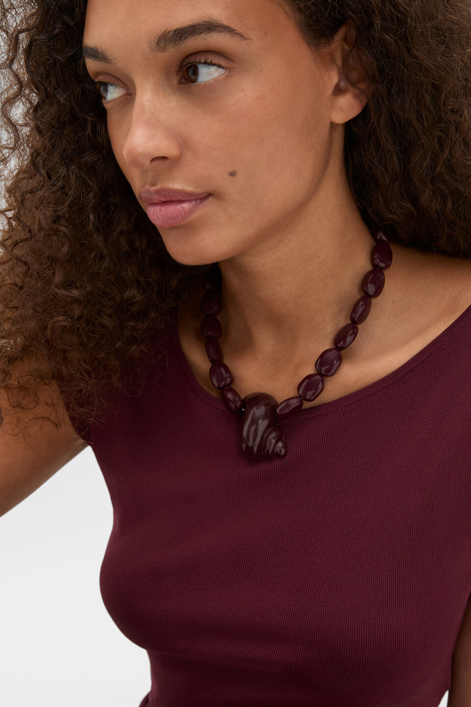 Beaded Shell Necklace  Plum Red
