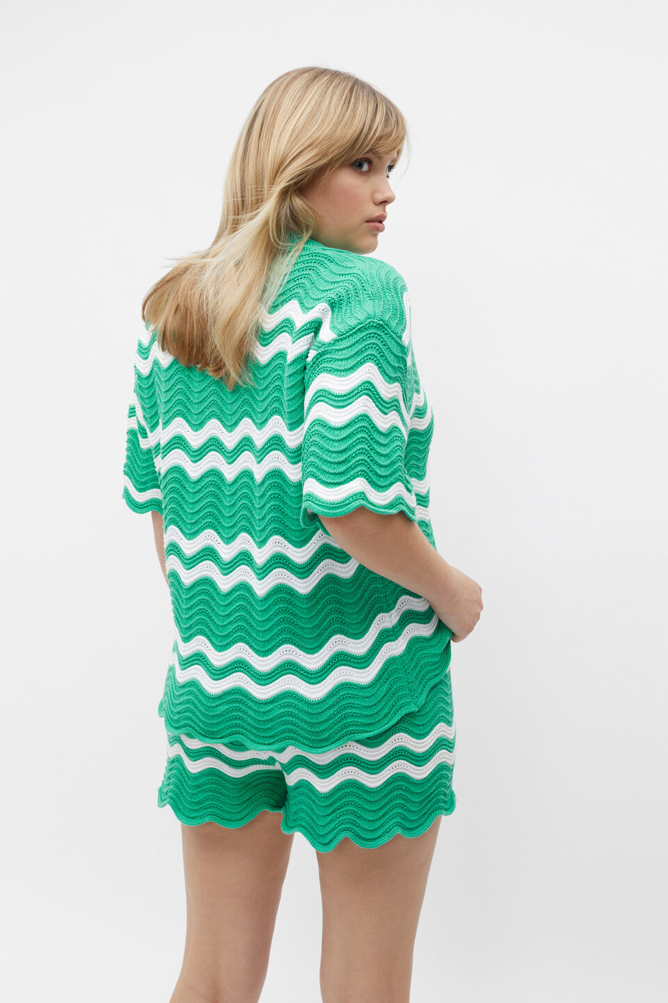 Crochet Boxy Polo  Deep Emerald