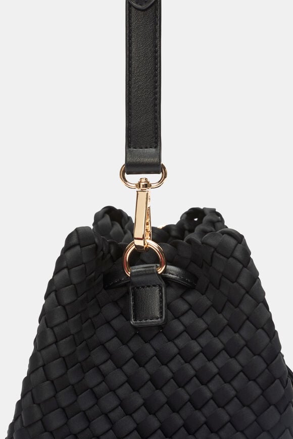 Woven Textured Bucket Bag  Black  hi-res