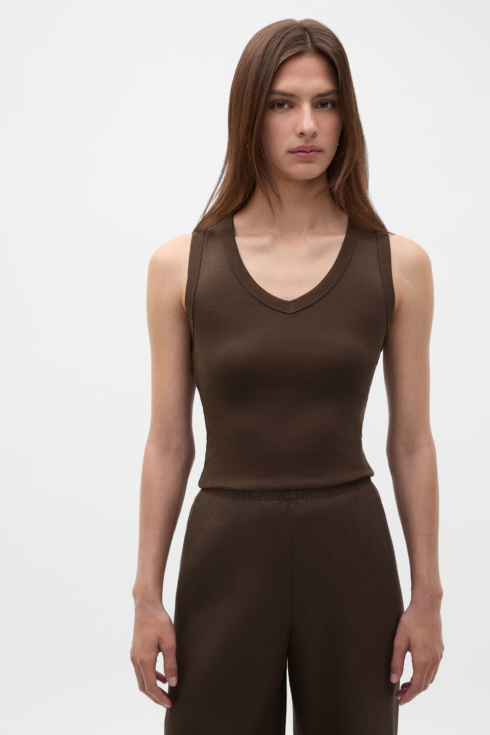 Australian Cotton V Neck Tank  Dark Espresso