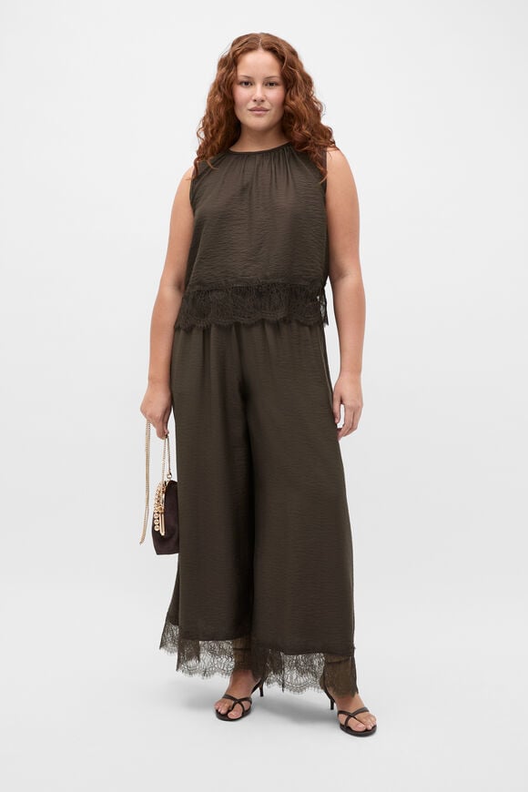 Crinkle Lace Trim Crop Tank  Dark Espresso  hi-res
