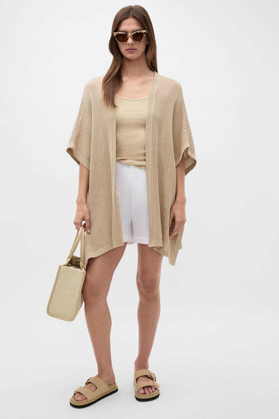 Open Weave Poncho  Warm Sand