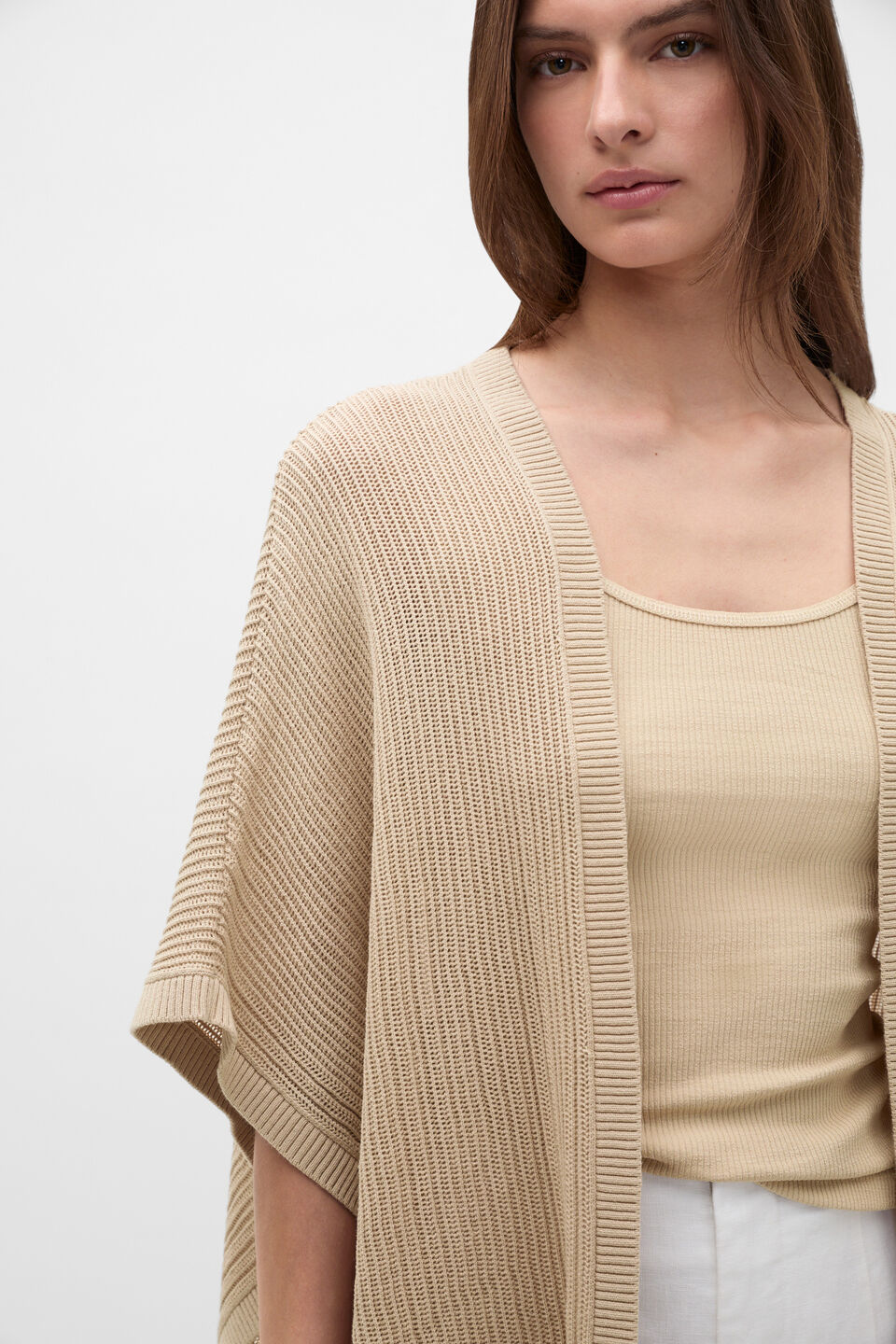Open Weave Poncho  Warm Sand
