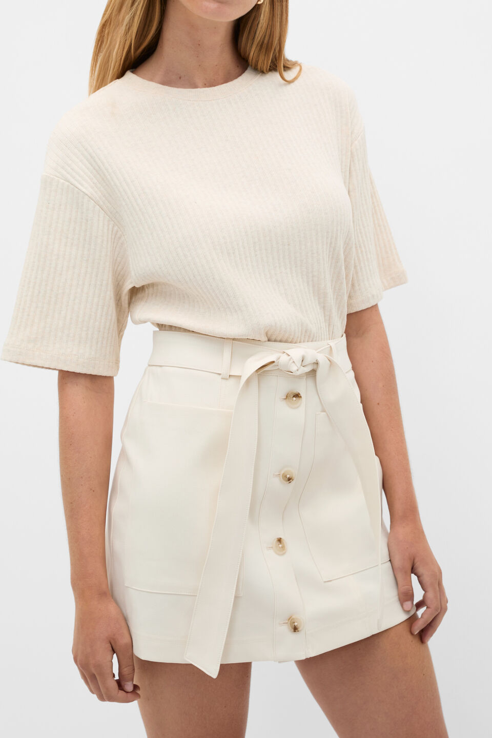 Belted Pocket Mini Skirt  Coconut Cream