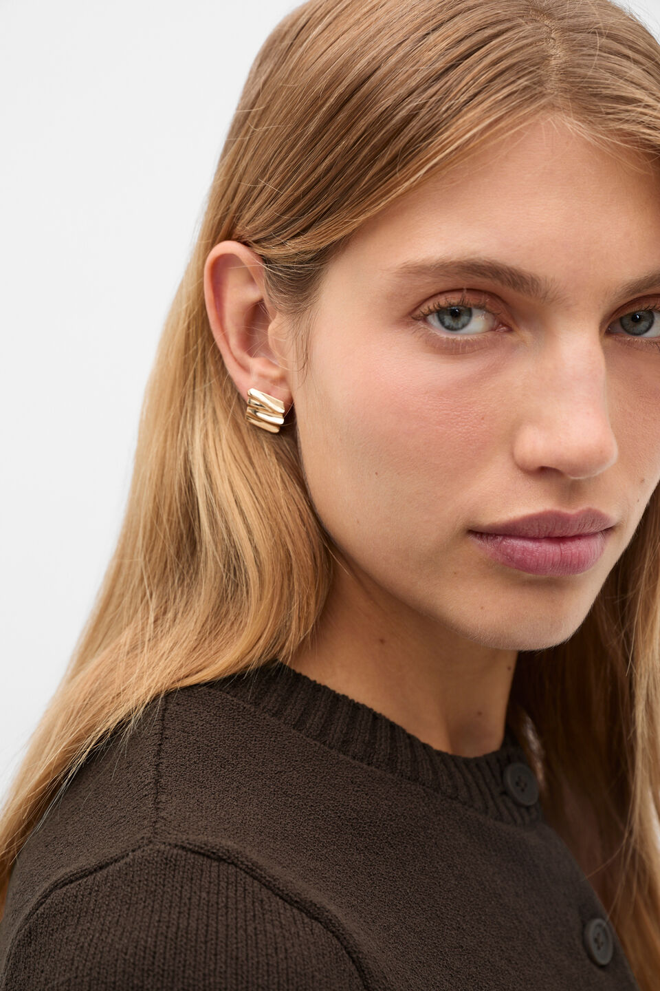 Square Molten Stud  Gold