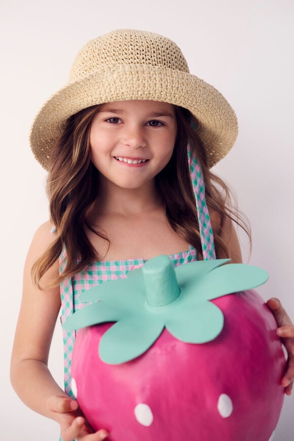 Gingham Straw Hat  Natural  hi-res