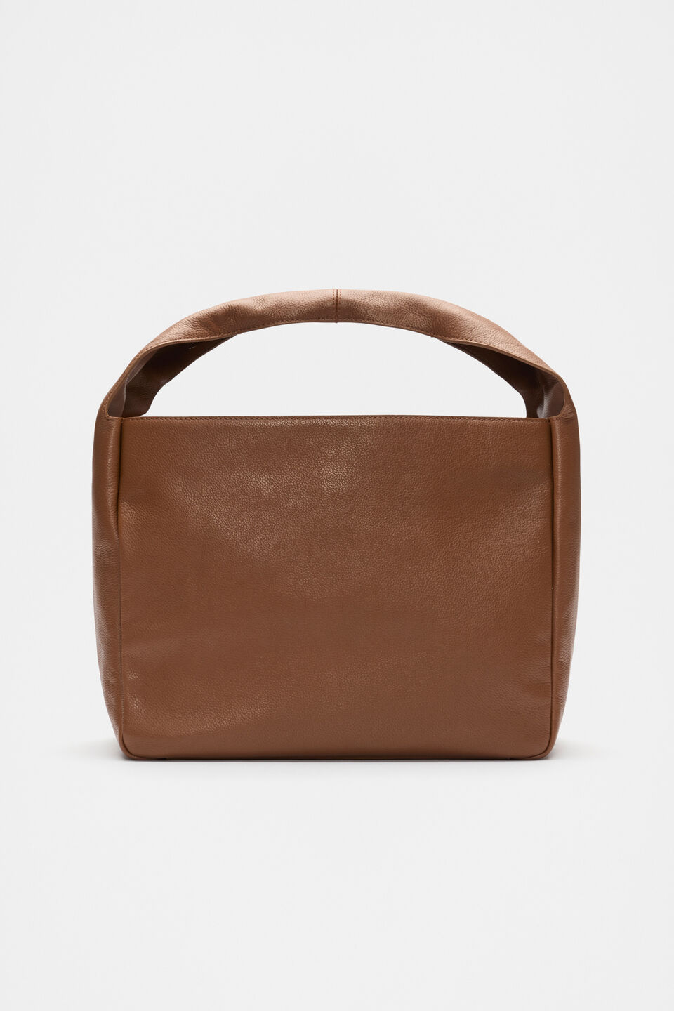 Leather Curved Tote  Deep Tan